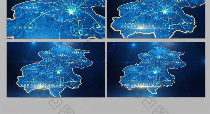 蓝色高科技3d北京区域地图ae模板